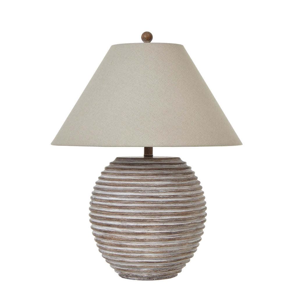 Handcrafted Saturn Table Lamp with sculptural ceramic base and linen shade in warm earthy brown - modern lighting for home decor by Sostter at brixbailey.com