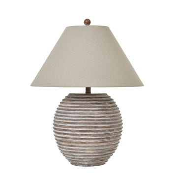 Handcrafted Saturn Table Lamp with sculptural ceramic base and linen shade in warm earthy brown - modern lighting for home decor by Sostter at brixbailey.com