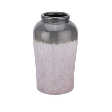 Handcrafted ceramic vase with blue-grey glaze and stone-like texture, 38cm tall, modern artisanal decor. by Hill Interiors at brixbailey.com