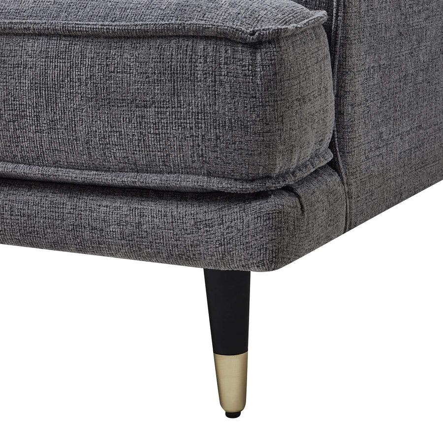 Luxury grey fabric armchair with curved arms, modern design for living room elegance  by Sostter at brixbailey.com