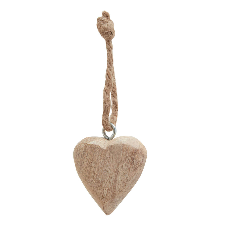 Handcrafted wooden heart ornament with natural grain, distressed brown finish, rustic home decor, 35cm tall by Sostter at brixbailey.com