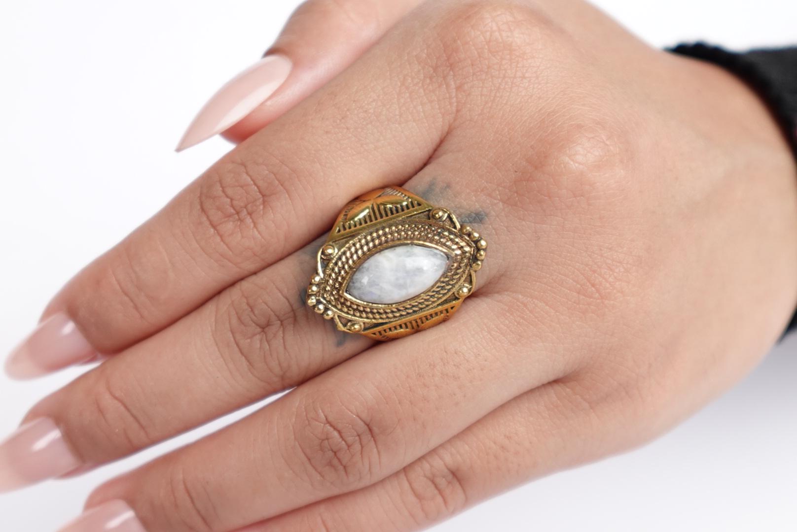 Large Moonstone Rings, Brass Rings, Large Boho Rings.