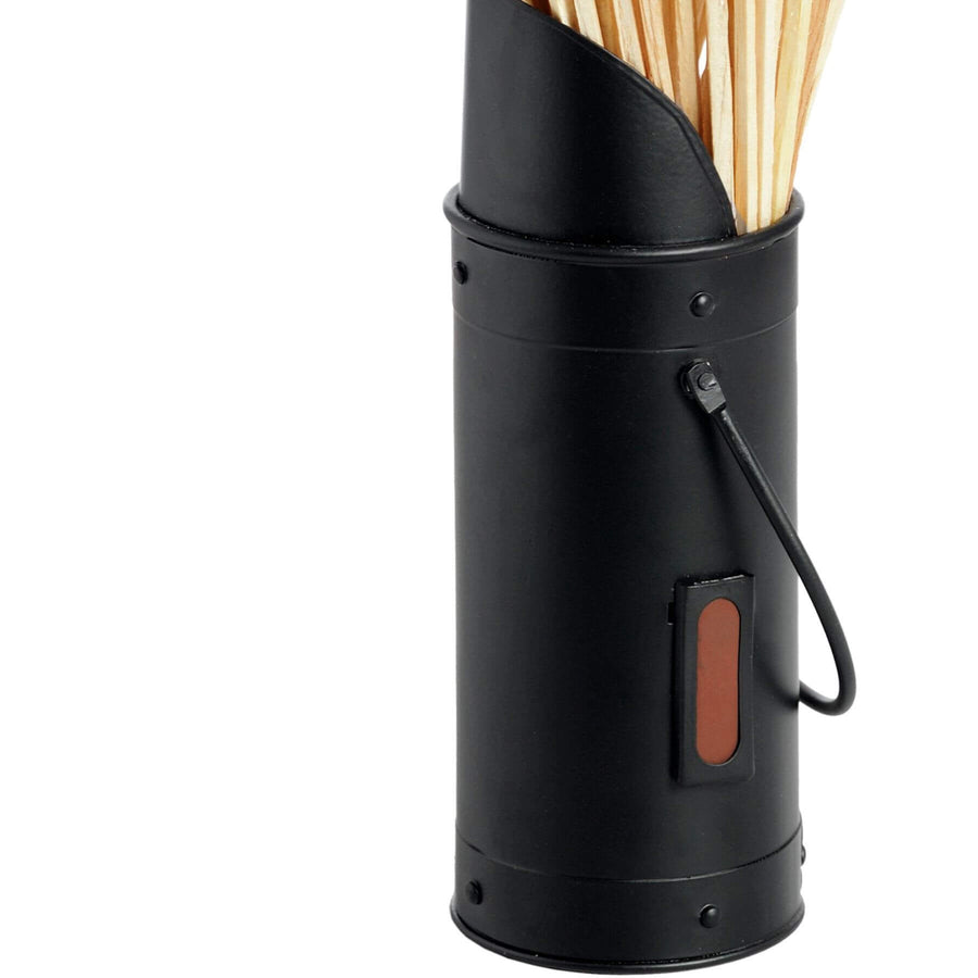 Matte black wooden matchstick holder for fireplace, holds 60 matches, minimalist modern design (24cm tall) by Sostter at brixbailey.com