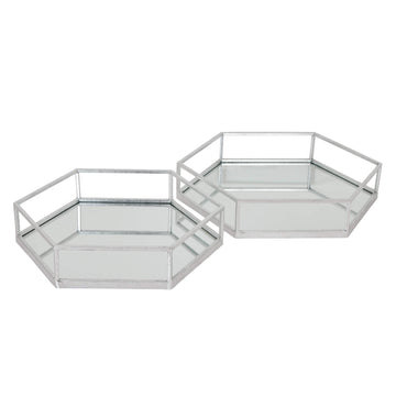 Silver hexagon glass trays with mesh detailing, modern home decor set of 2  

**  
- **Keywords:** silver, hexagon, glass trays, mesh detailing, modern home decor  
- **Clear description:** Visually describes the product's shape, material, and design  
- **SEO & accessibility optimized:** Concise yet informative for both search engines and screen readers by Sostter at brixbailey.com