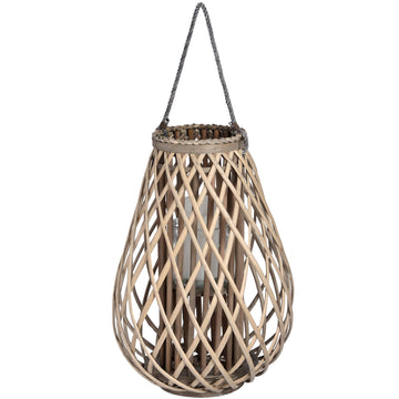 Handwoven rattan lantern with intricate wicker weave in warm brown, creating enchanting light patterns for indoor or outdoor decor. by Sostter at brixbailey.com