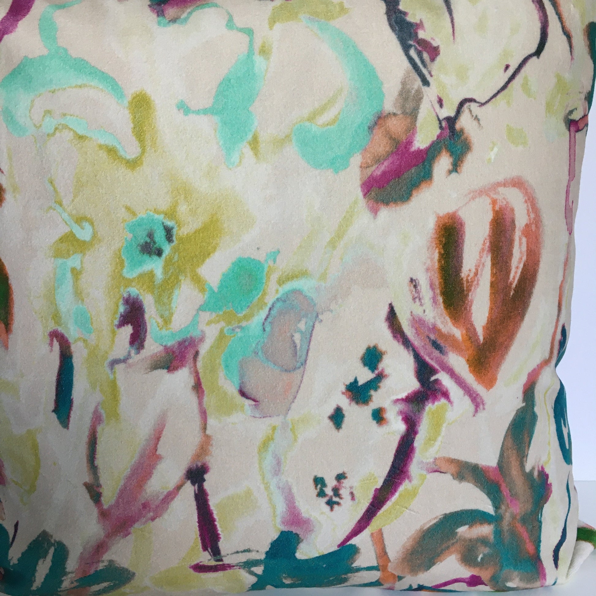 Watercolour Floral Velvet Cushion - Off White