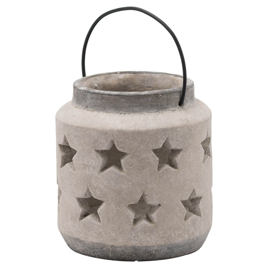 Handcrafted ceramic star lantern vase with natural stone finish, organic texture, and warm neutral tone. by Sostter at brixbailey.com