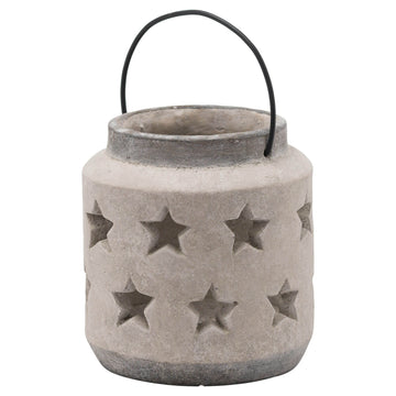 Handcrafted ceramic star lantern vase with natural stone finish, organic texture, and warm neutral tone. by Sostter at brixbailey.com