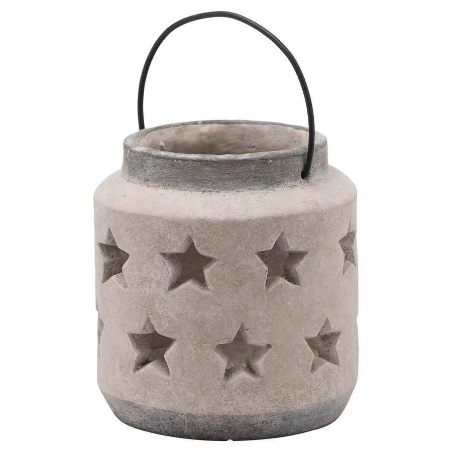 Handcrafted ceramic star lantern vase with natural stone finish, organic texture, and warm neutral tone. by Sostter at brixbailey.com