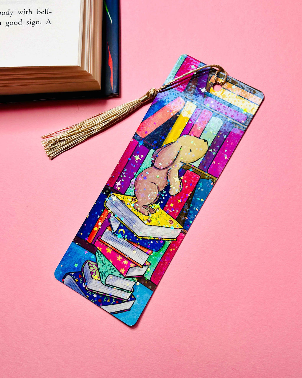 Library Bunny Rainbow Holographic Bookmark