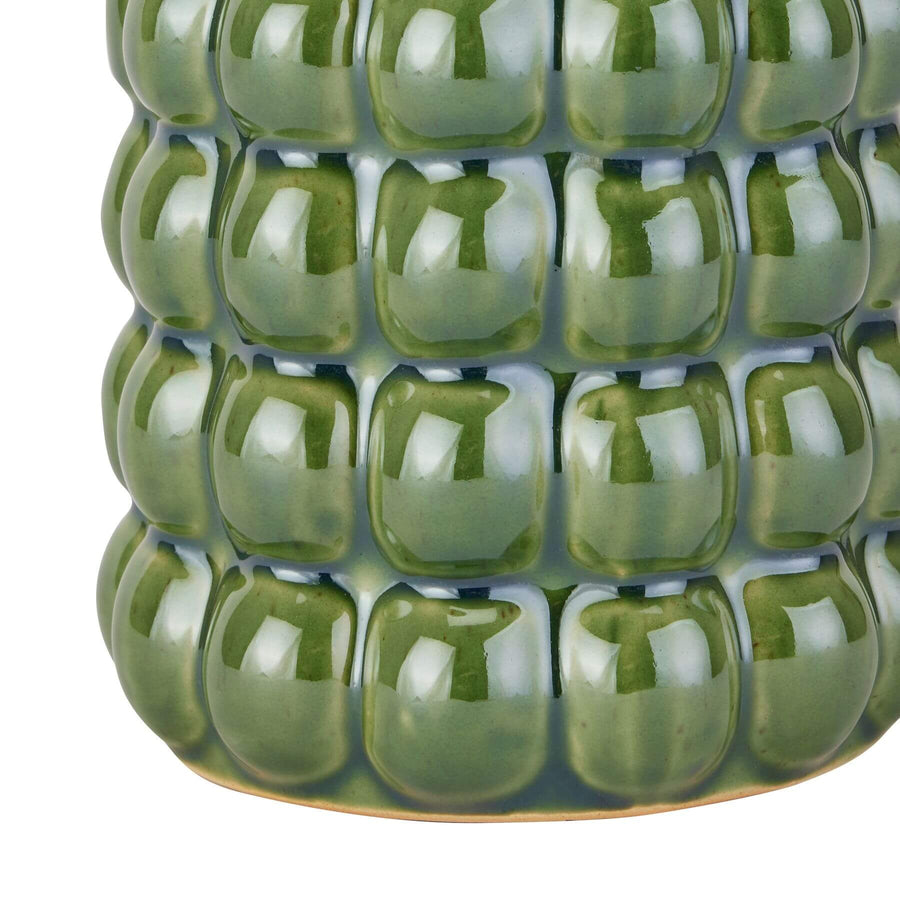 Handcrafted olive ceramic bubble vase with light-catching texture, 32cm tall, earth-toned glaze, artisan design. by Sostter at brixbailey.com