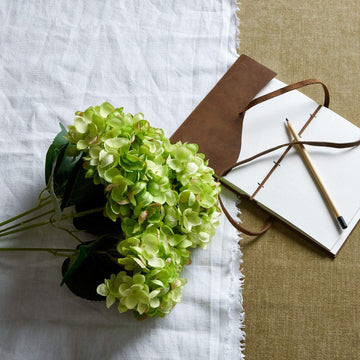 Hand-painted green hydrangea artificial floral arrangement with realistic shading, perfect for home decor. by Sostter at brixbailey.com