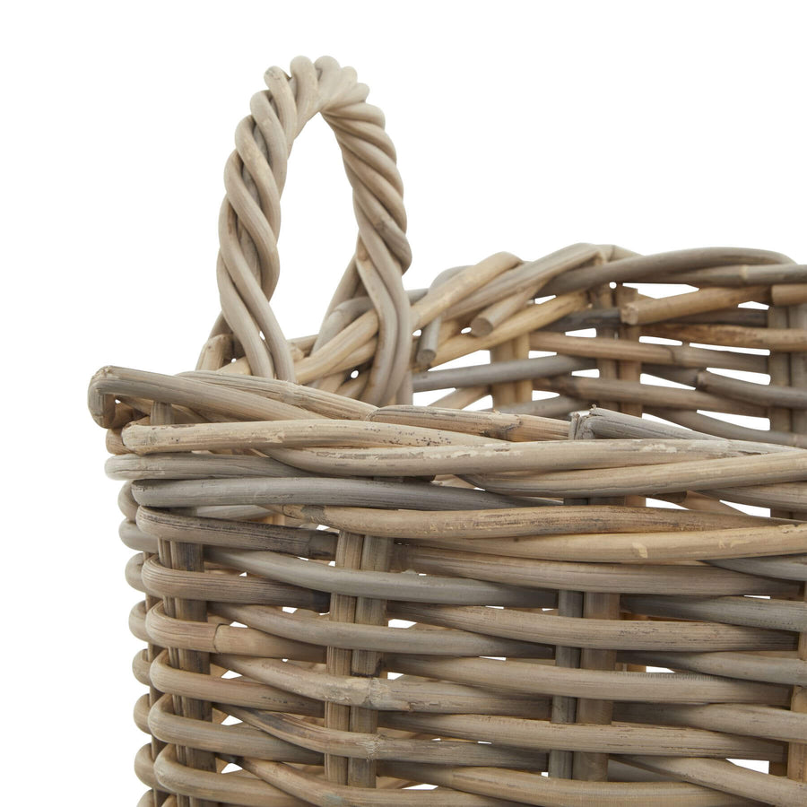 Set of 3 handwoven rattan storage baskets in warm brown, square design with handles for home organization by Sostter at brixbailey.com