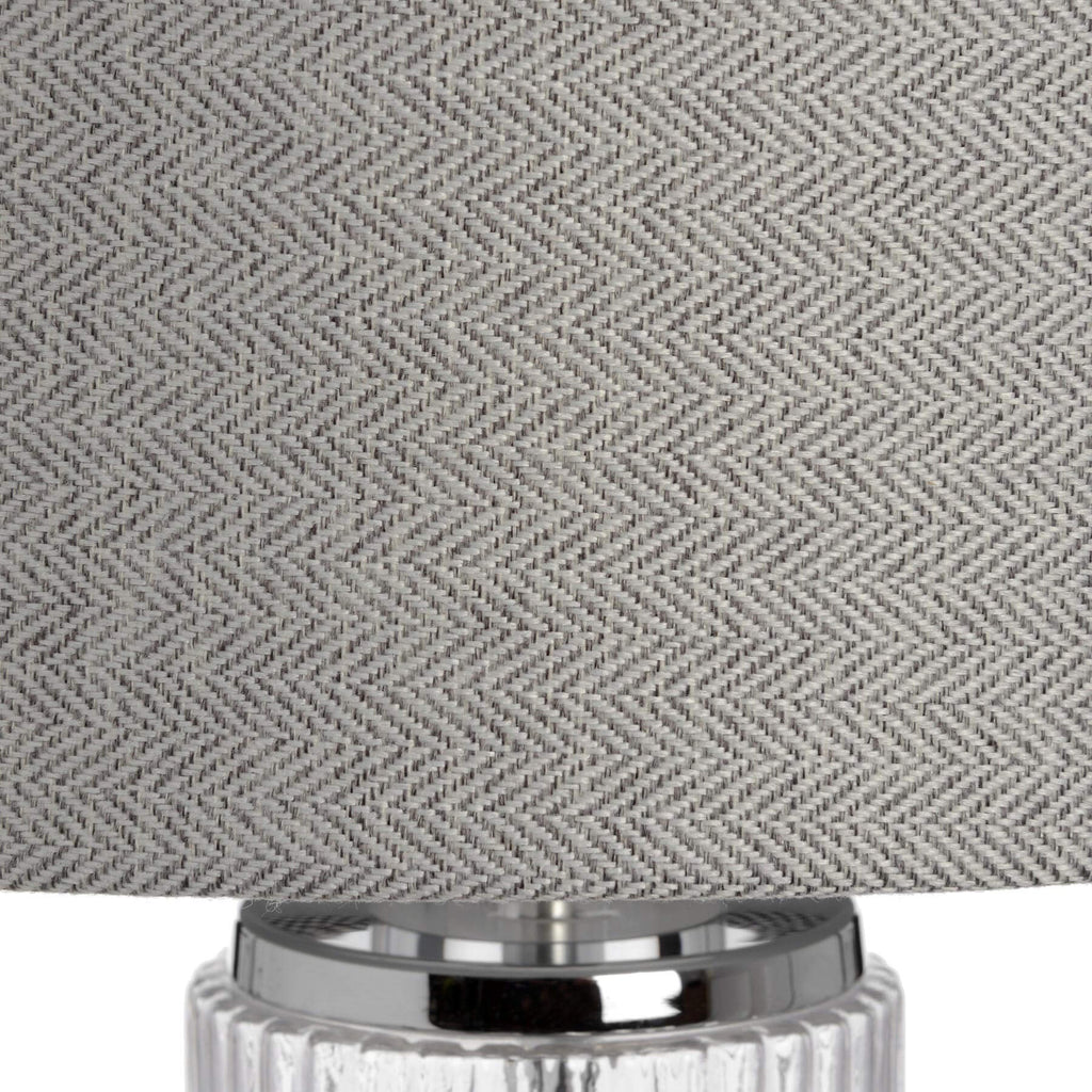 Silver Roma glass table lamp with chrome base, 81cm tall, elegant ambient lighting for modern or traditional decor. by Sostter at brixbailey.com