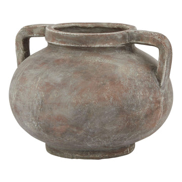 Handcrafted Siena Brown Pelike Pot, distressed ceramic vase with double handles in rich terracotta tones by Sostter at brixbailey.com