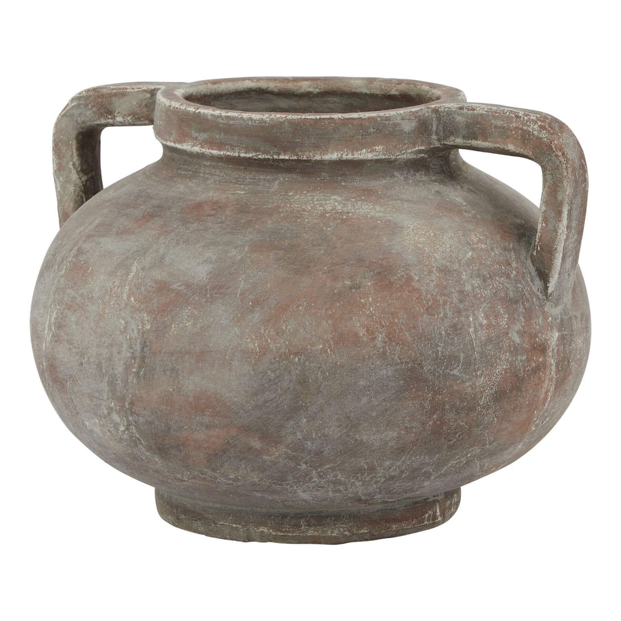 Handcrafted Siena Brown Pelike Pot, distressed ceramic vase with double handles in rich terracotta tones by Sostter at brixbailey.com