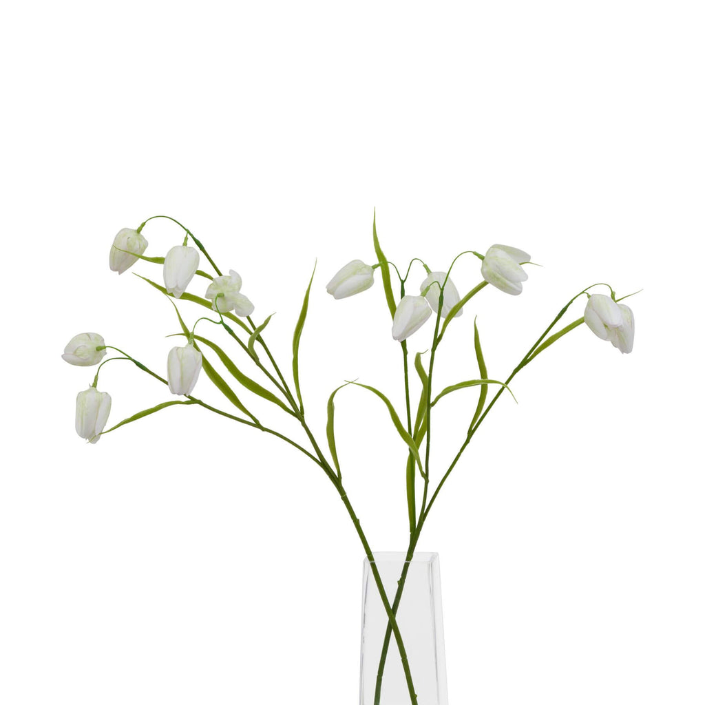 White artificial Fritillaria stem with realistic bell-shaped blooms, 58cm tall, perfect for elegant home decor. by Sostter at brixbailey.com