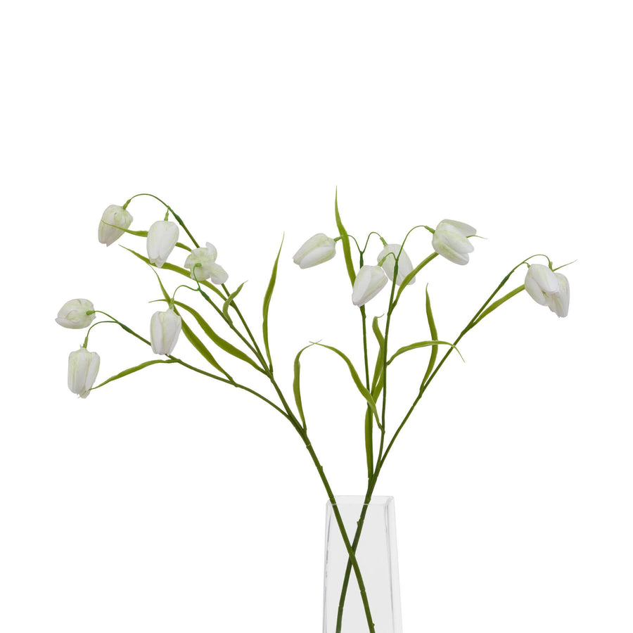 White artificial Fritillaria stem with realistic bell-shaped blooms, 58cm tall, perfect for elegant home decor. by Sostter at brixbailey.com