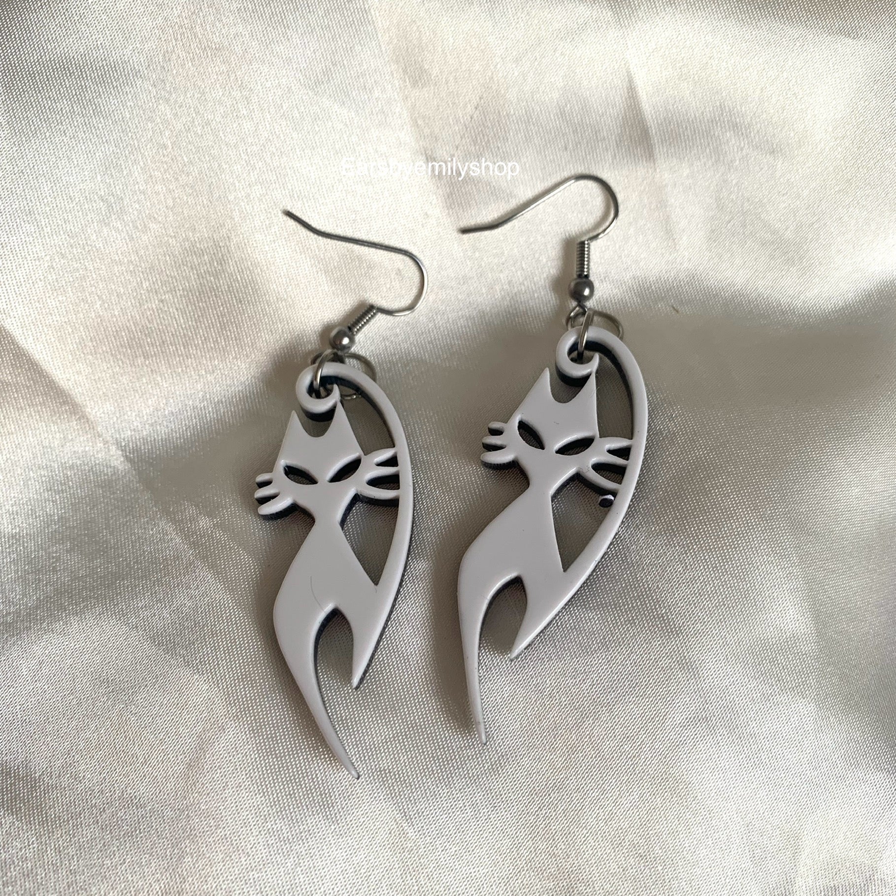 Black and white cat dangle earrings