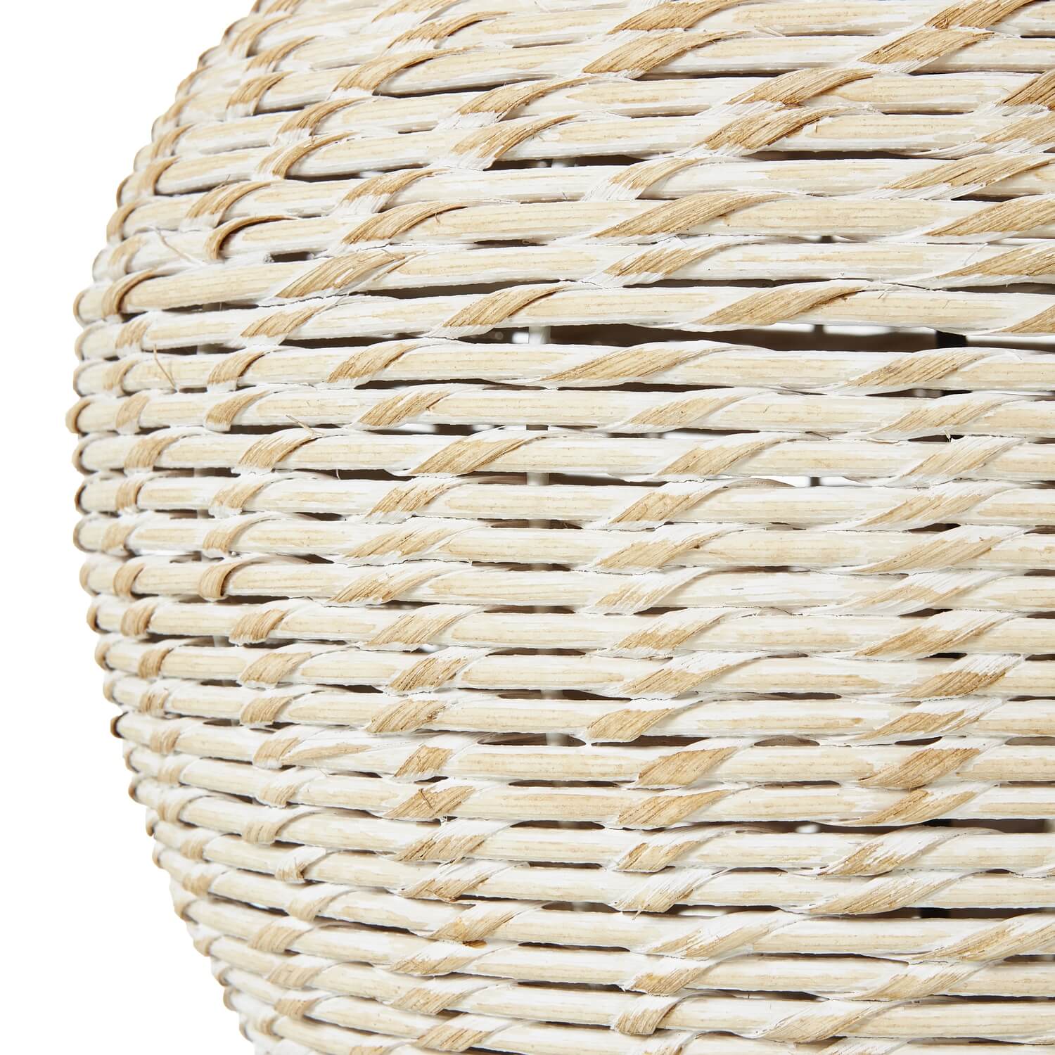Handwoven wicker table lamp with whitewashed finish and neutral linen shade, artisan-crafted for cozy ambient lighting. by Sostter at brixbailey.com