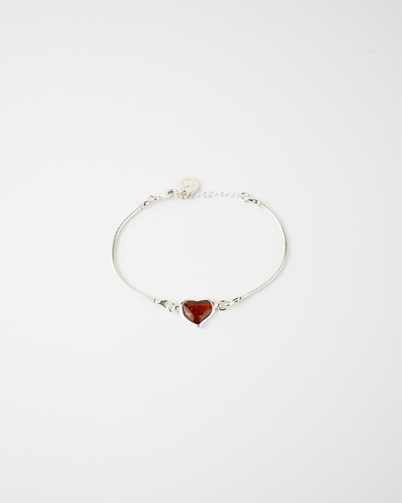 Subtle Heart Bracelet in Sterling Silver and Amber
