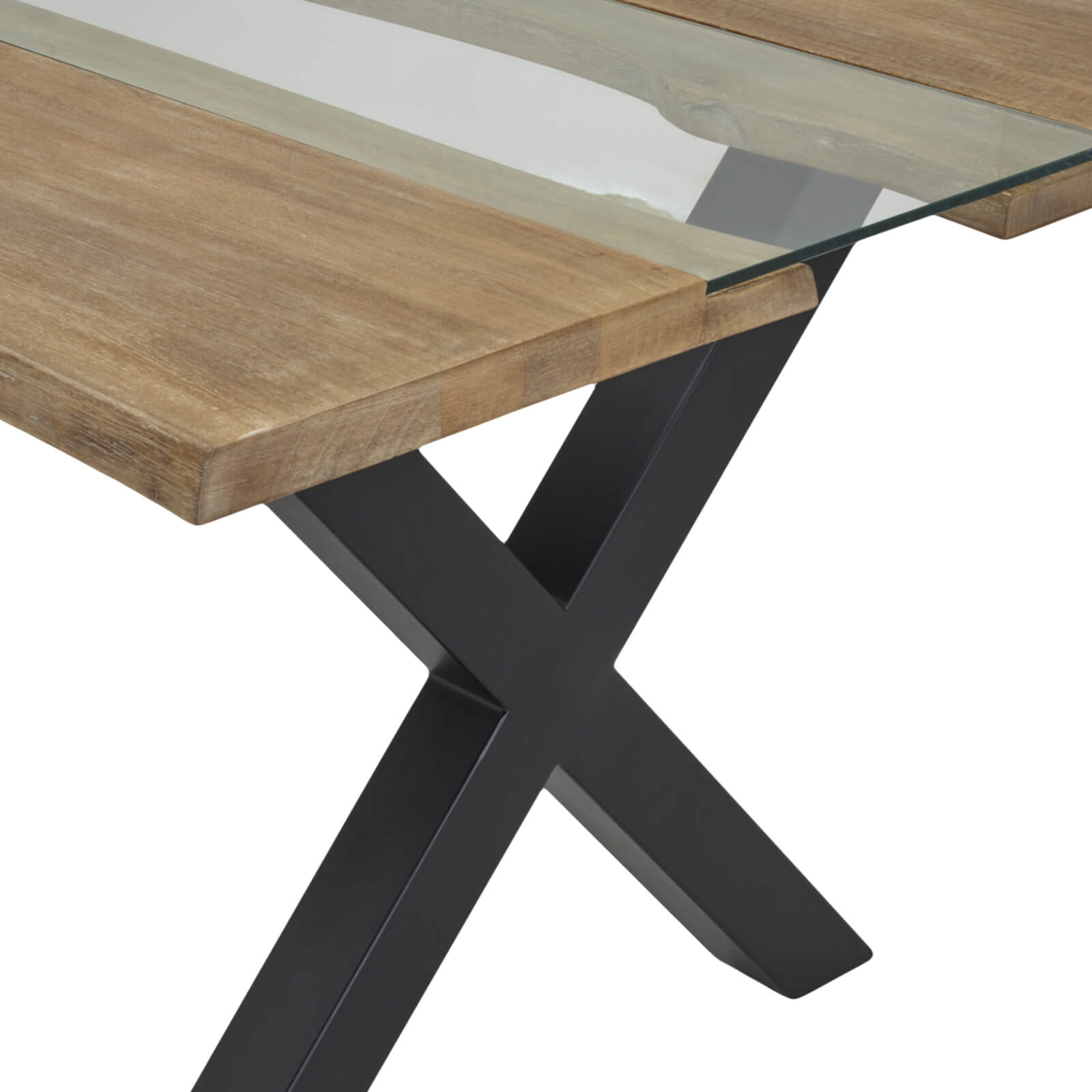 Live edge acacia dining table with natural grain, light finish, and black metal accents in organic modern style. by Sostter at brixbailey.com