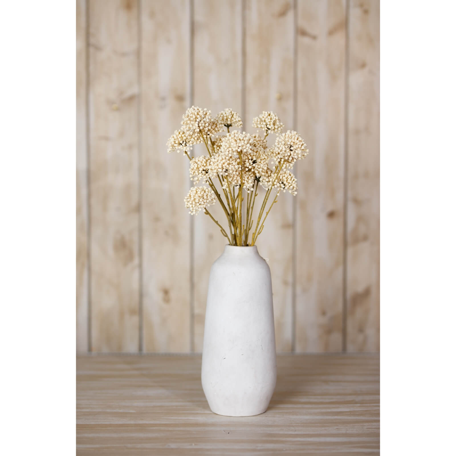 Cream allium spray with hyper-realistic blooms, 60cm bendable stems, soft cream hue for year-round floral decor by RoomLondon at brixbailey.com