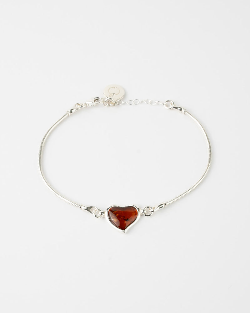 Subtle Heart Bracelet in Sterling Silver and Amber