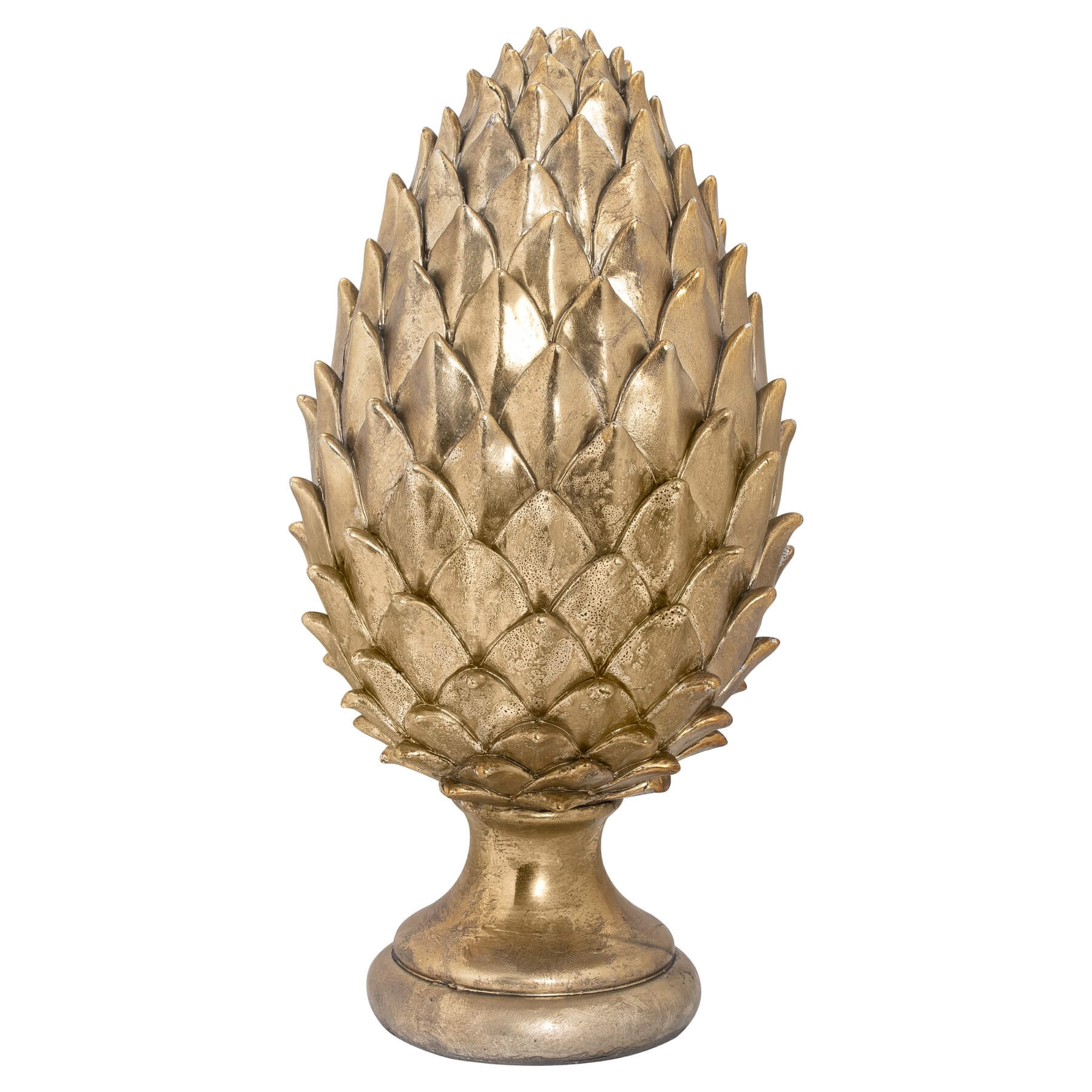 Golden pinecone finial decor in rich metallic gold, handcrafted ceramic with intricate natural details, 40cm tall. by Sostter at brixbailey.com