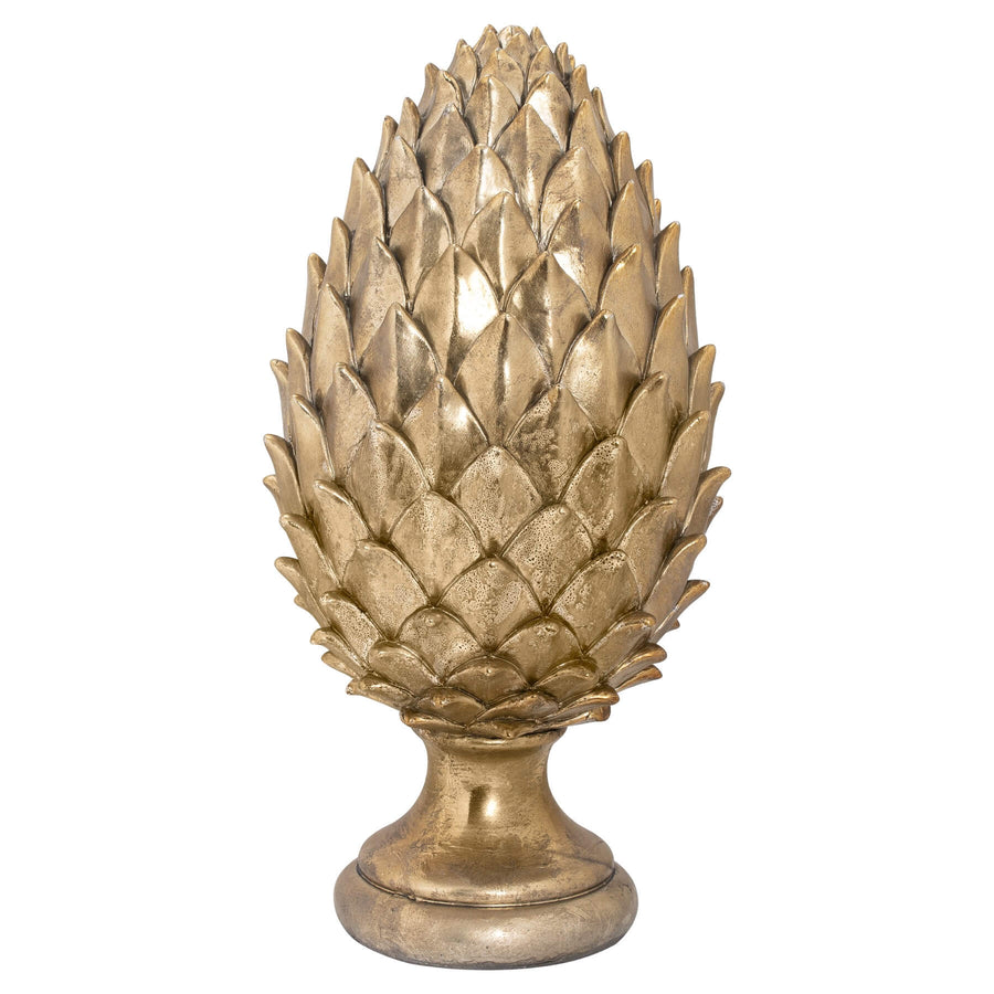 Golden pinecone finial decor in rich metallic gold, handcrafted ceramic with intricate natural details, 40cm tall. by Sostter at brixbailey.com