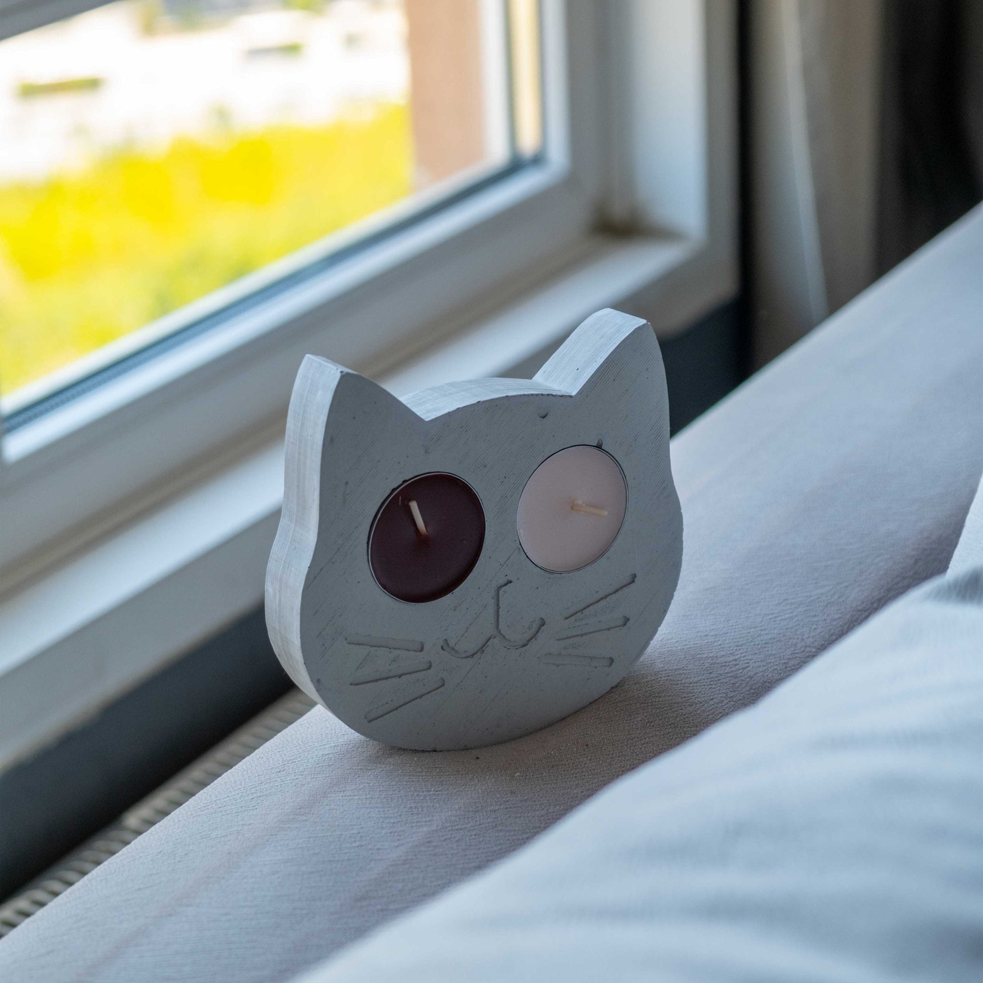 Concrete Cat Face Tealight Holder