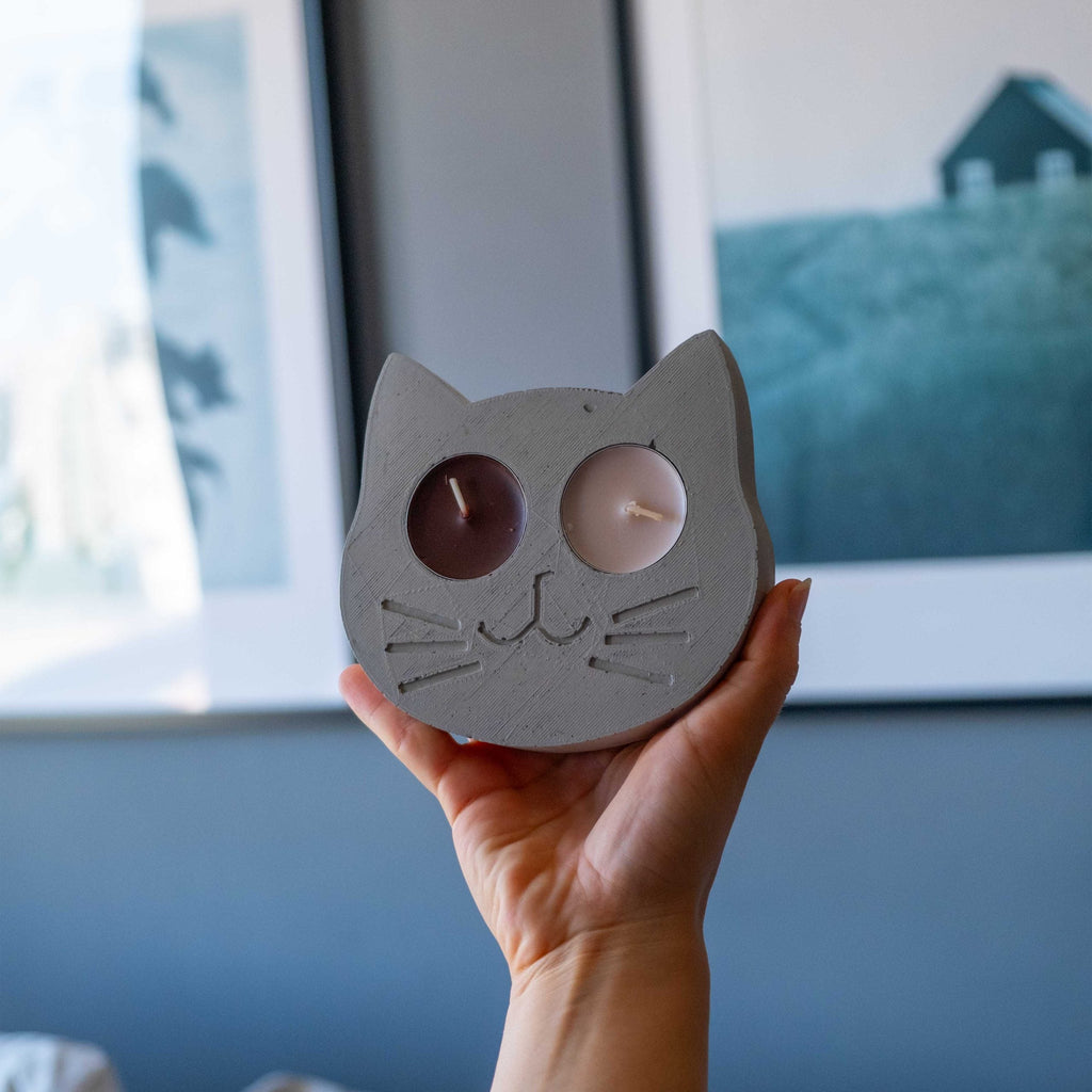 Concrete Cat Face Tealight Holder