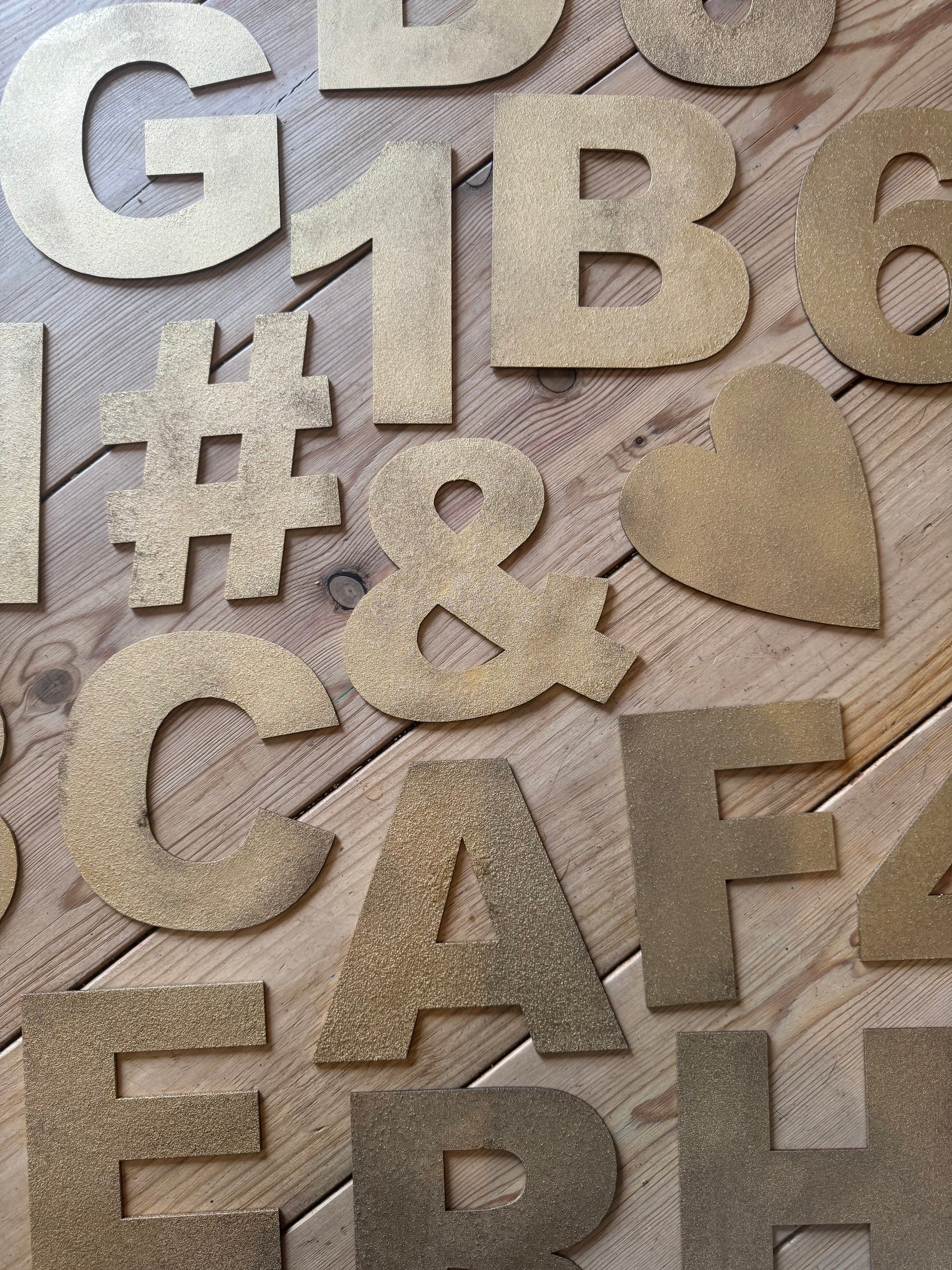 12" and 5" Gold Fat Font Metal Letters.