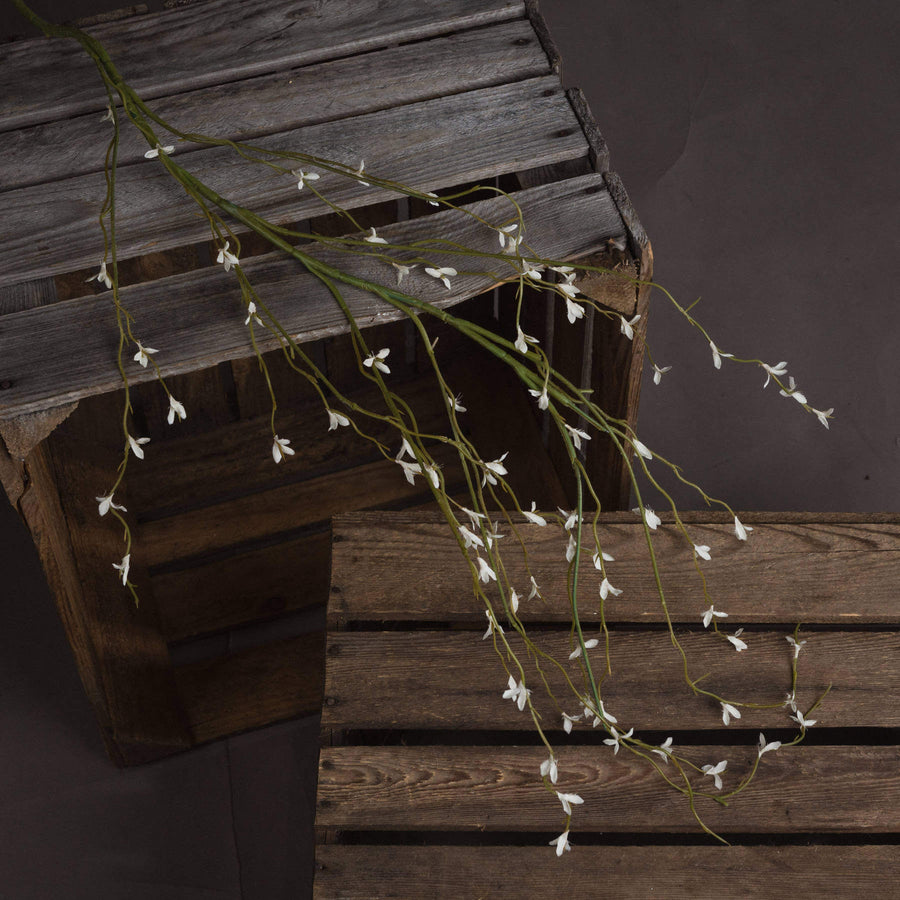 White willow spray decor with lifelike catkins, 112cm tall, pure white plastic stems for elegant winter home styling by Sostter at brixbailey.com
