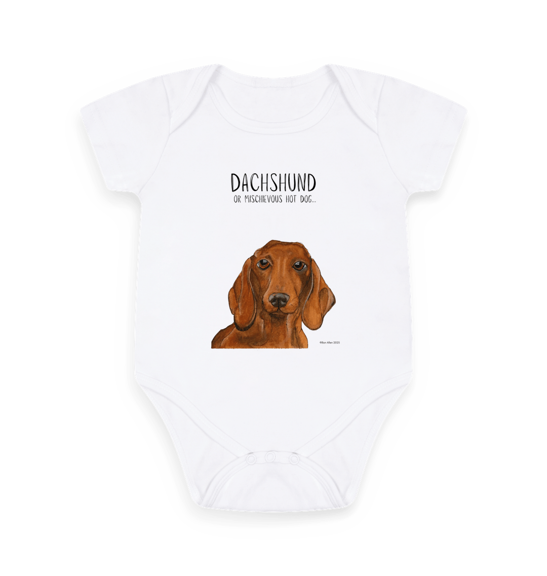 Mischievous Hot Dog Baby Bodysuit – Too Cute to Handle! Red Dachshund