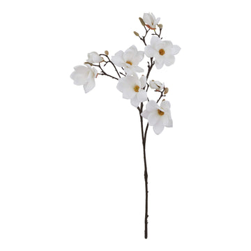 Lifelike white magnolia floral stem, 86 cm tall, made of premium plastic for year-round decor  by Sostter at brixbailey.com