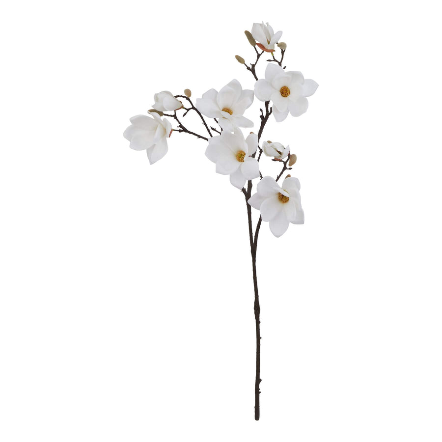 Lifelike white magnolia floral stem, 86 cm tall, made of premium plastic for year-round decor  by Sostter at brixbailey.com