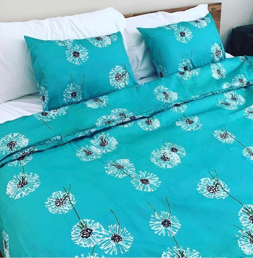 Dandelions on Aqua Duvet Cover