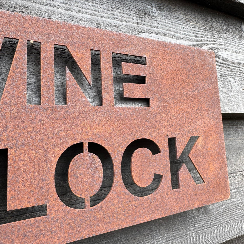 Rustic Metal WINE O’CLOCK Sign