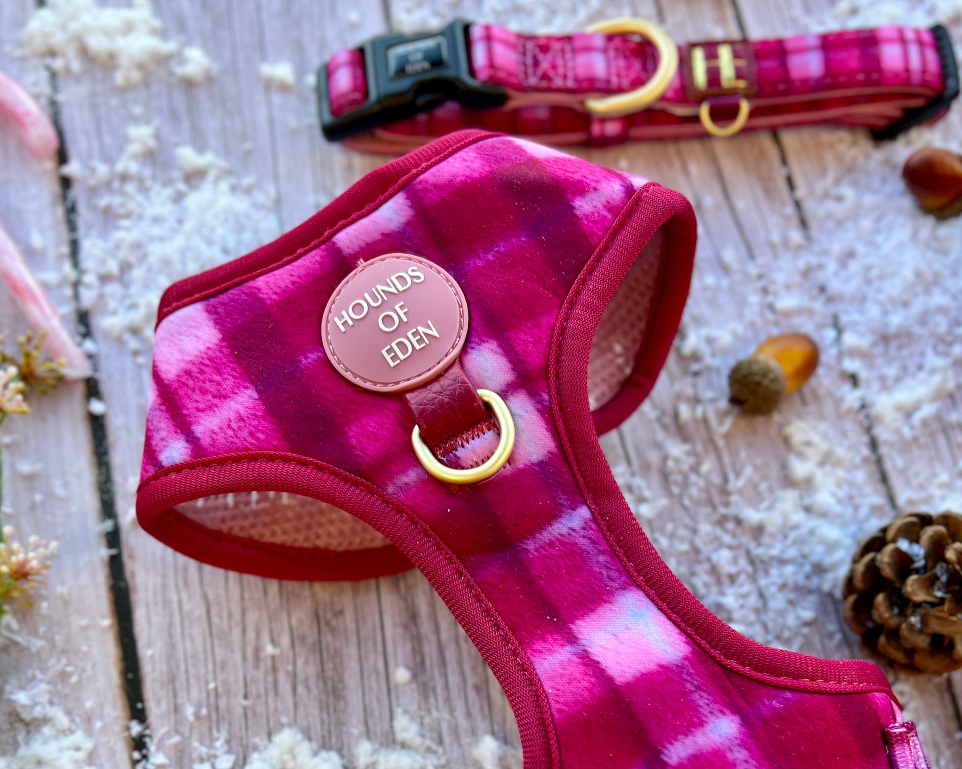 Rose Berry Plaid - Adjustable Dog Harness (XXS-XS)