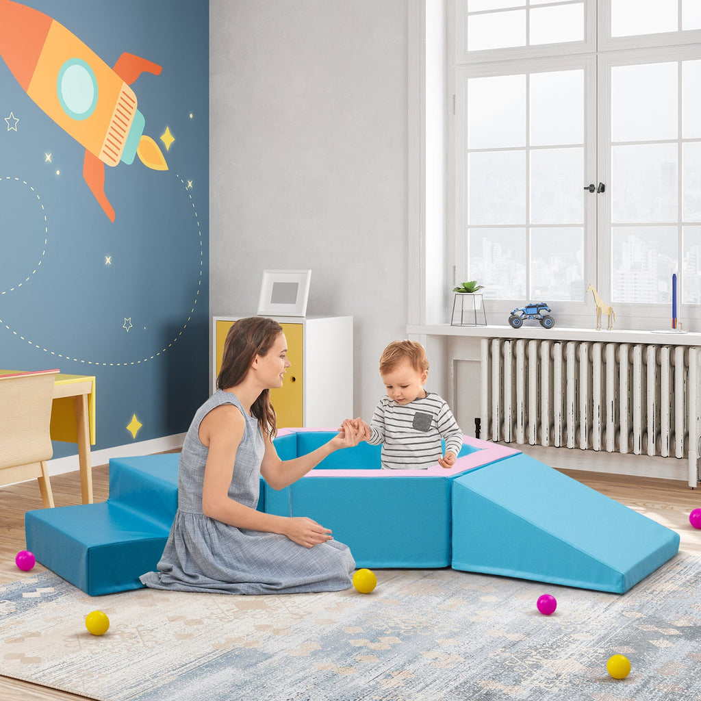 3 Piece Baby Foam Climbing Blocks Set with Ball Pit and Balls in Blue