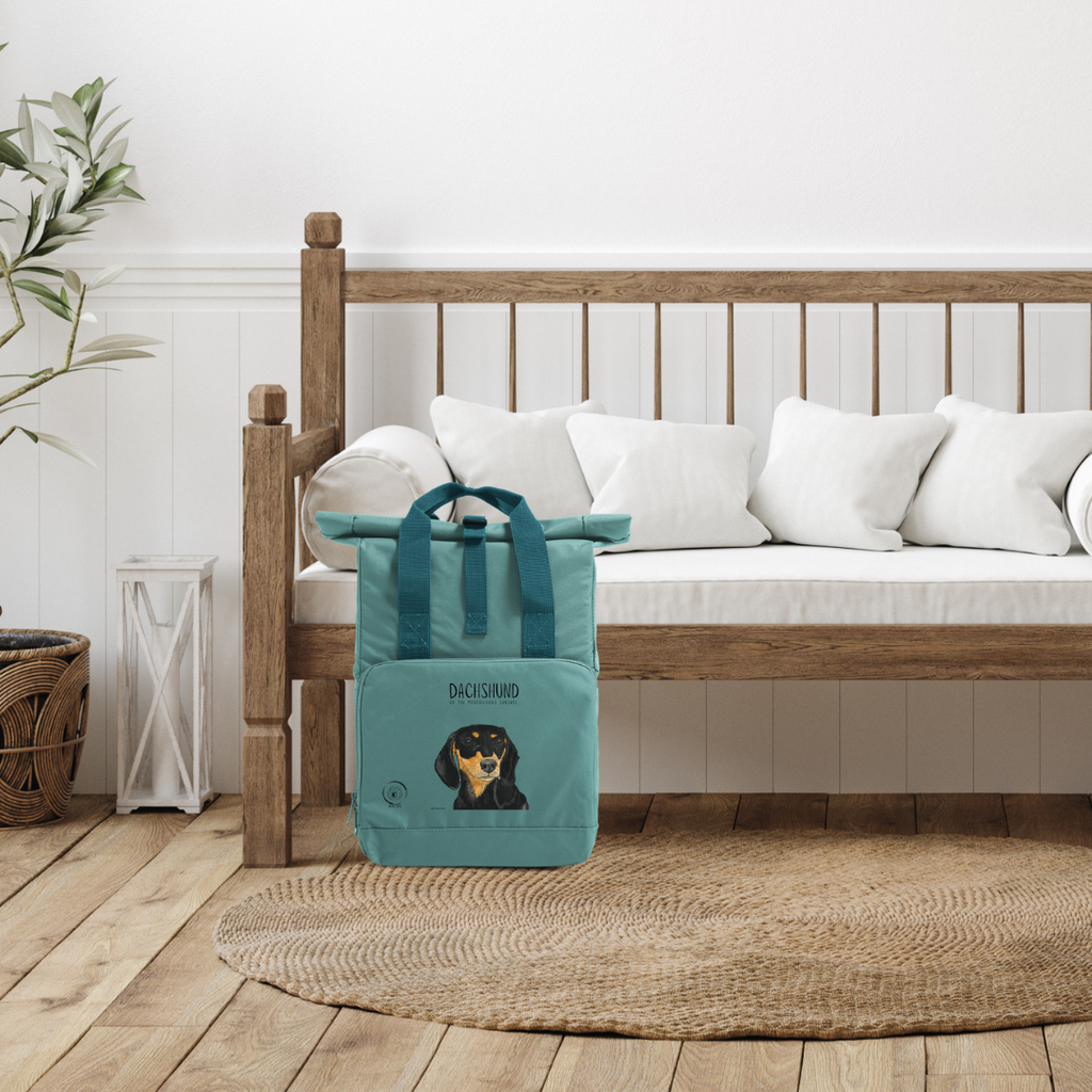 Back & Tan Dachshund Roll-Top Backpack – Small Dog, Big Adventure!