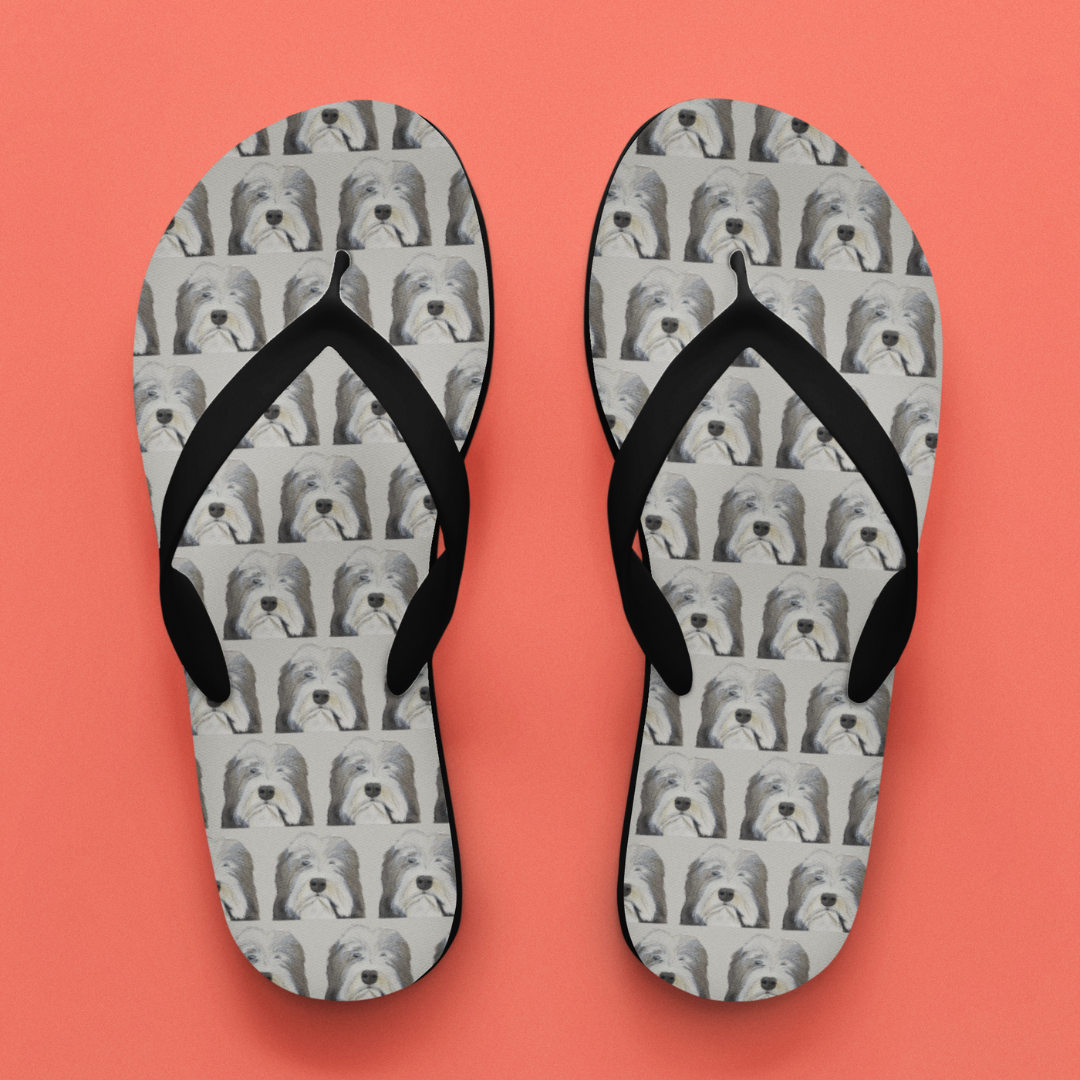 Bearded Collie Flip Flops: Walk on the Wild Side with Comfort and Chaos!