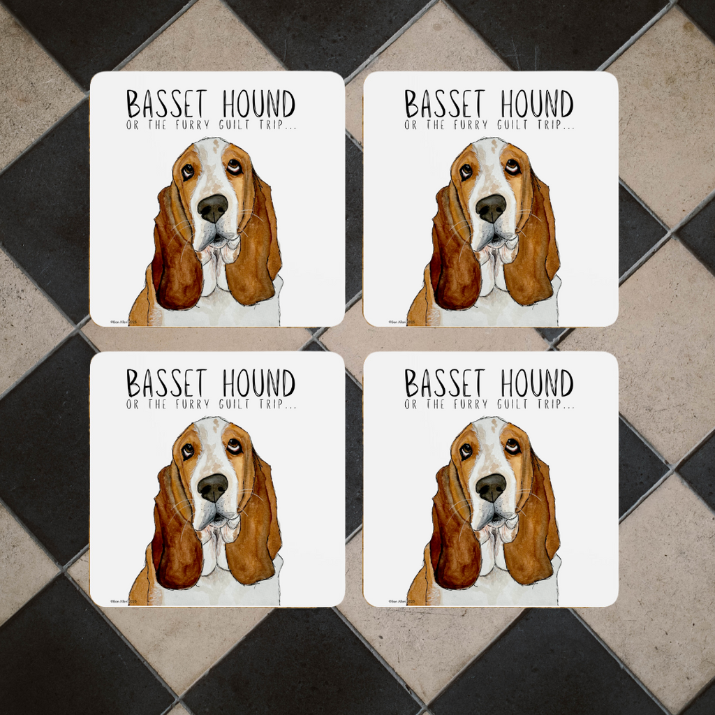 Furry Guilt Trip Coasters – Basset Hound Approved