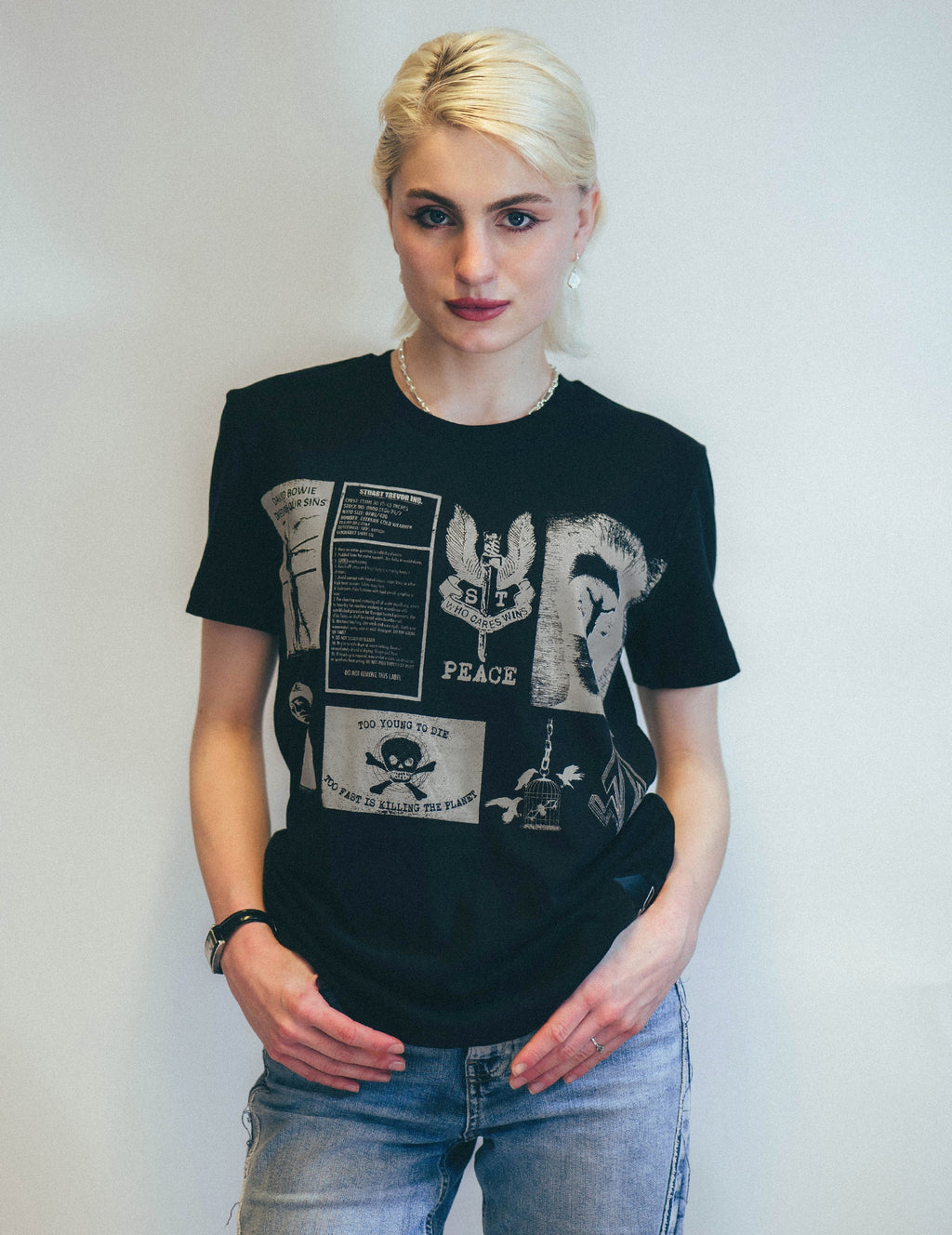 T-Shirt with Printed Patches in Black