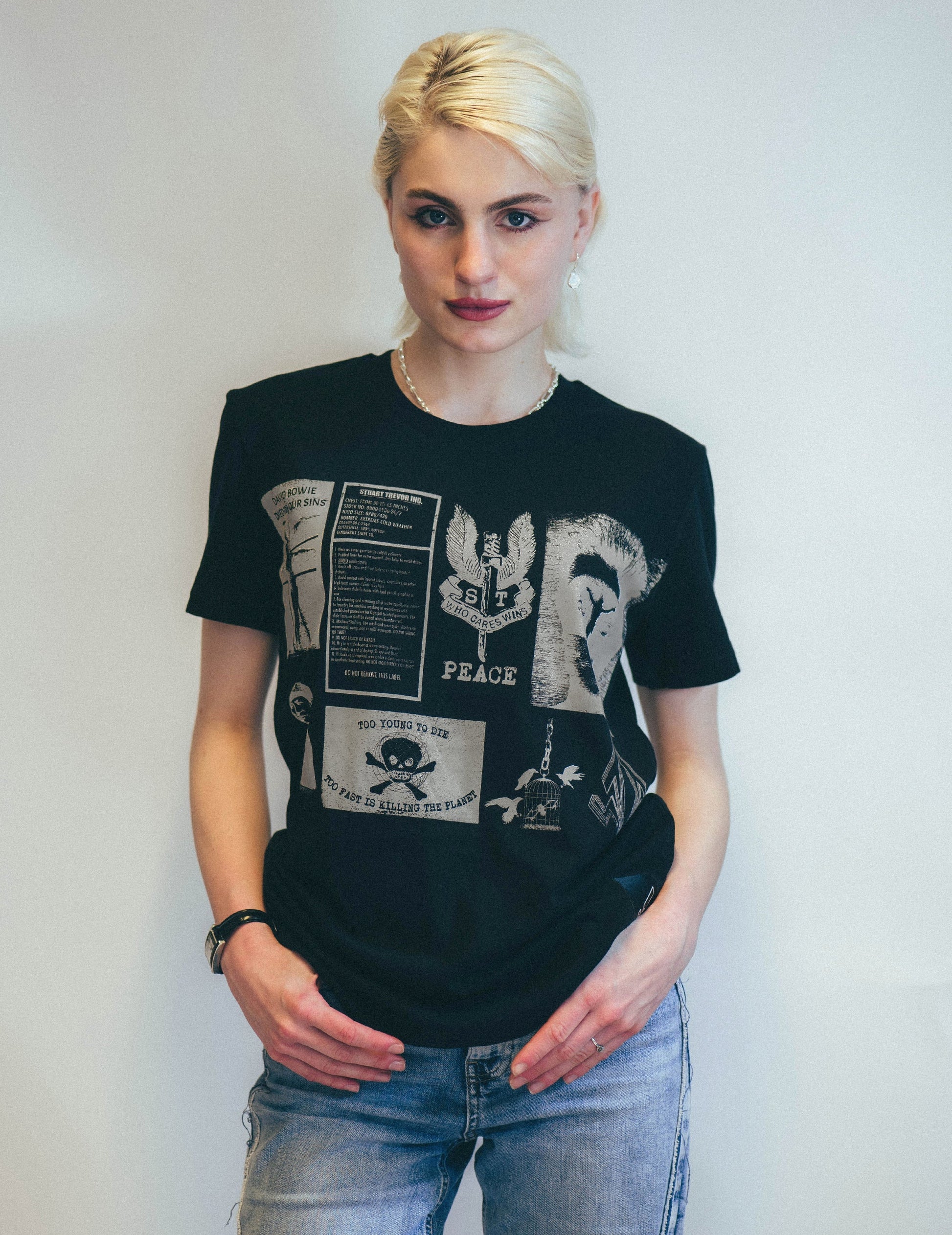 T-Shirt with Printed Patches in Black