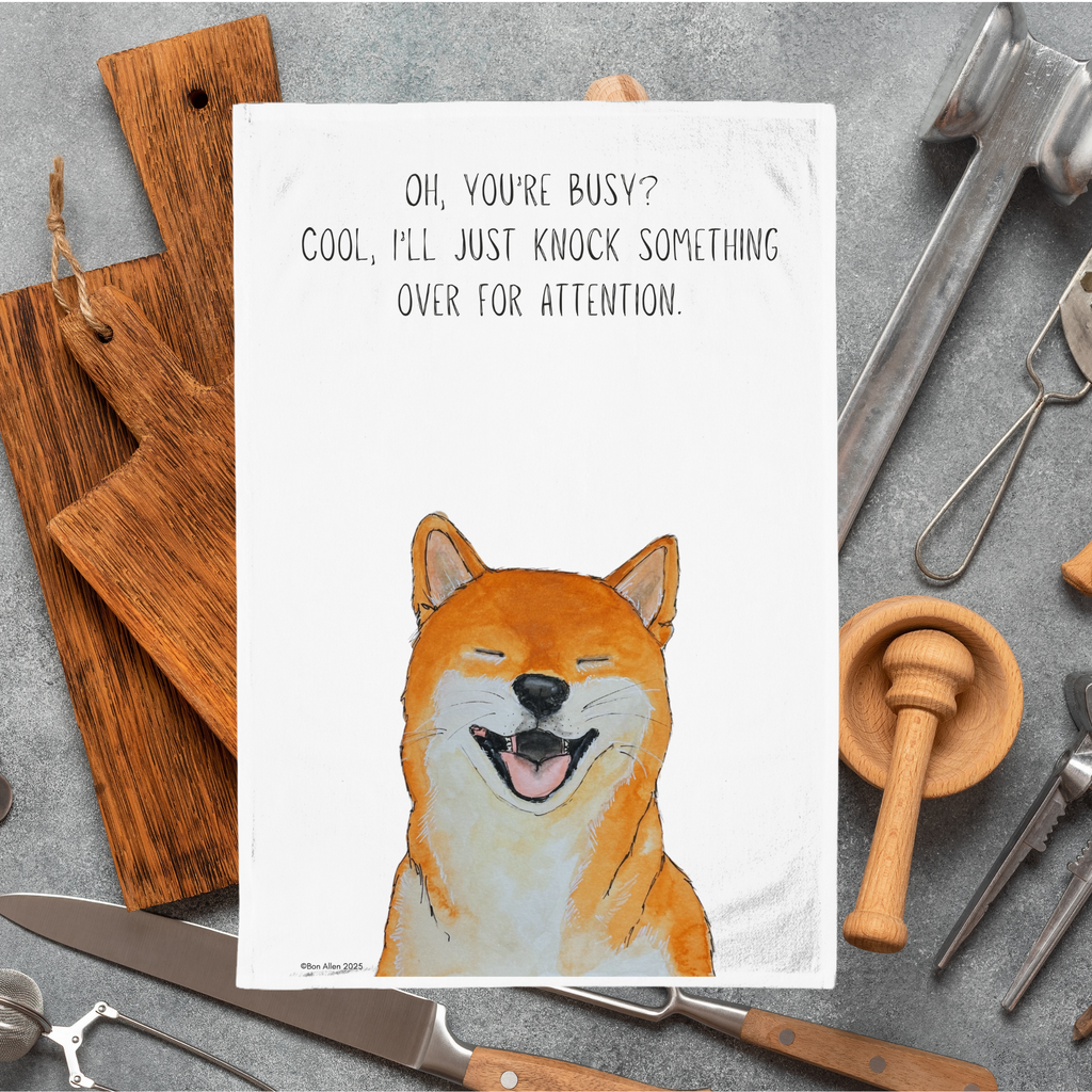 Shiba Inu Chaos Coordinator Tea Towel – Expect the Unexpected