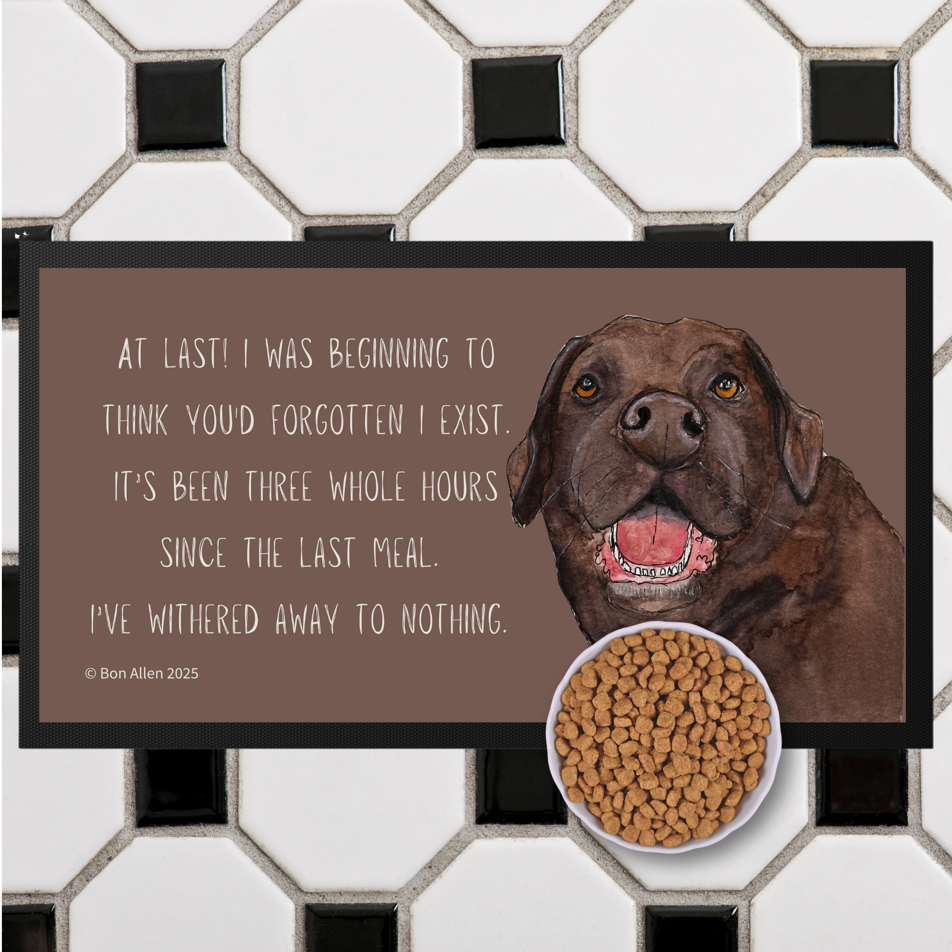 Starving Since Breakfast Pet Bowl Mat – Featuring the Chocolate Labrador