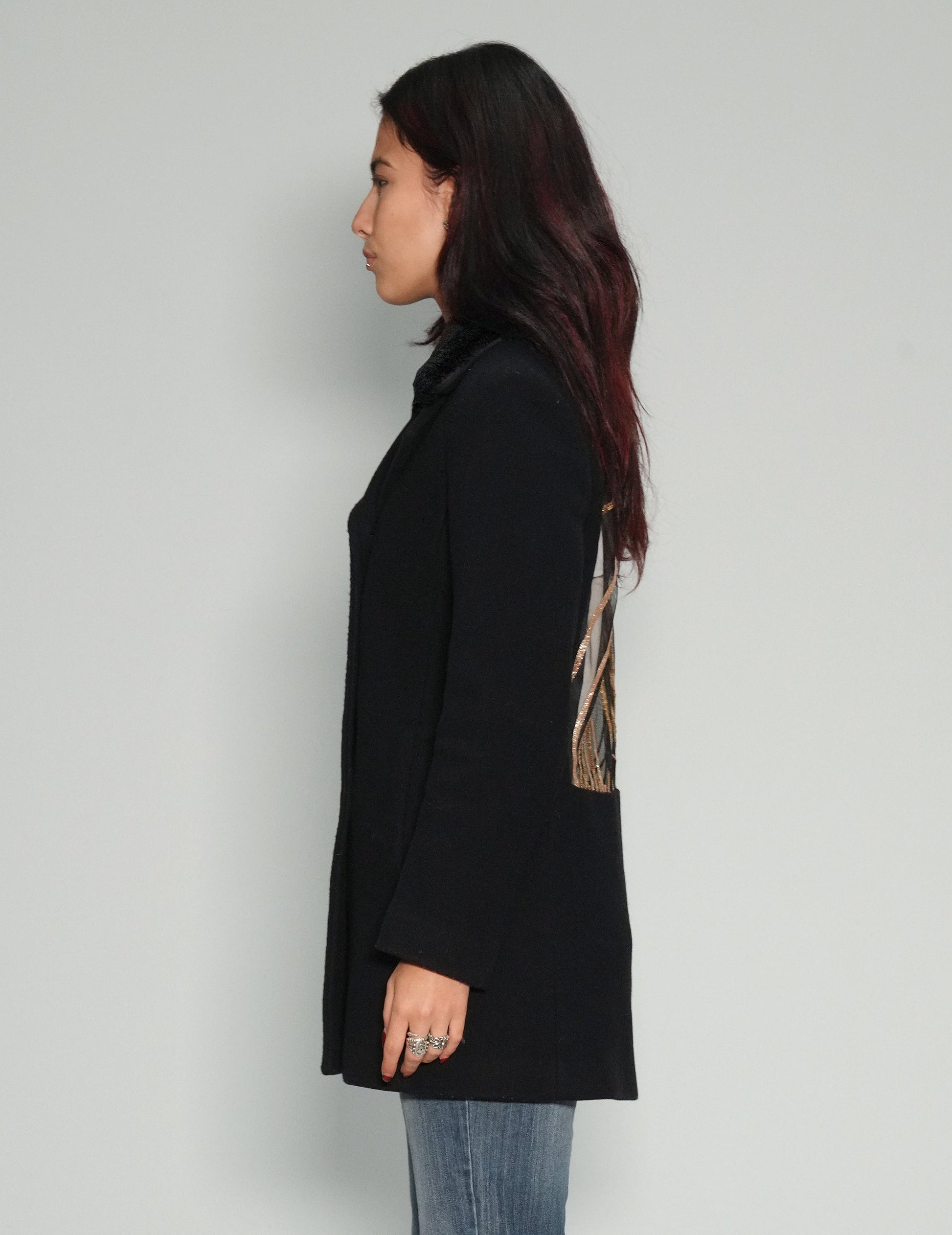 Party Back Blazer Jacket - Gold Sequin - Black