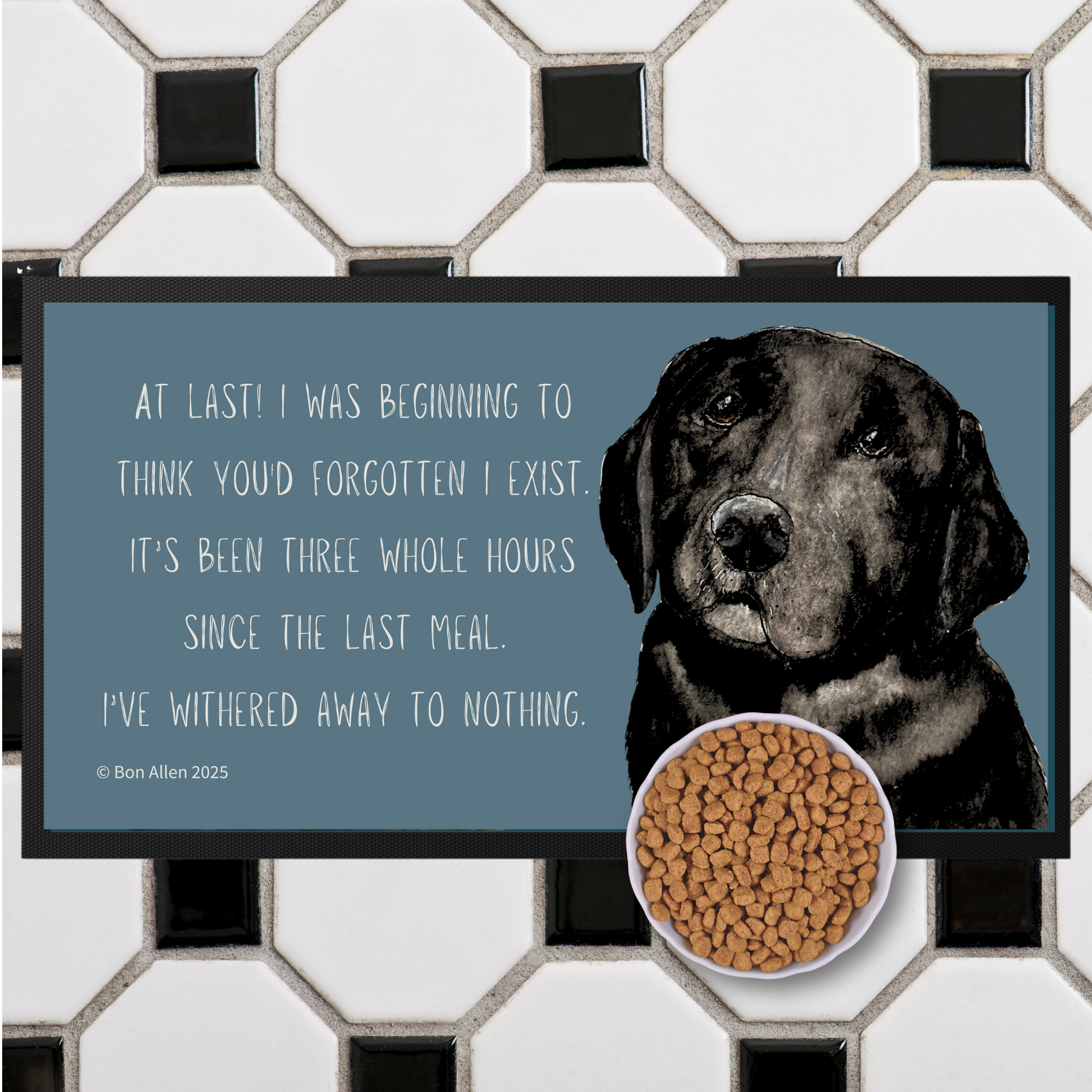 Starving Since Breakfast Pet Bowl Mat – Featuring the Black Labrador